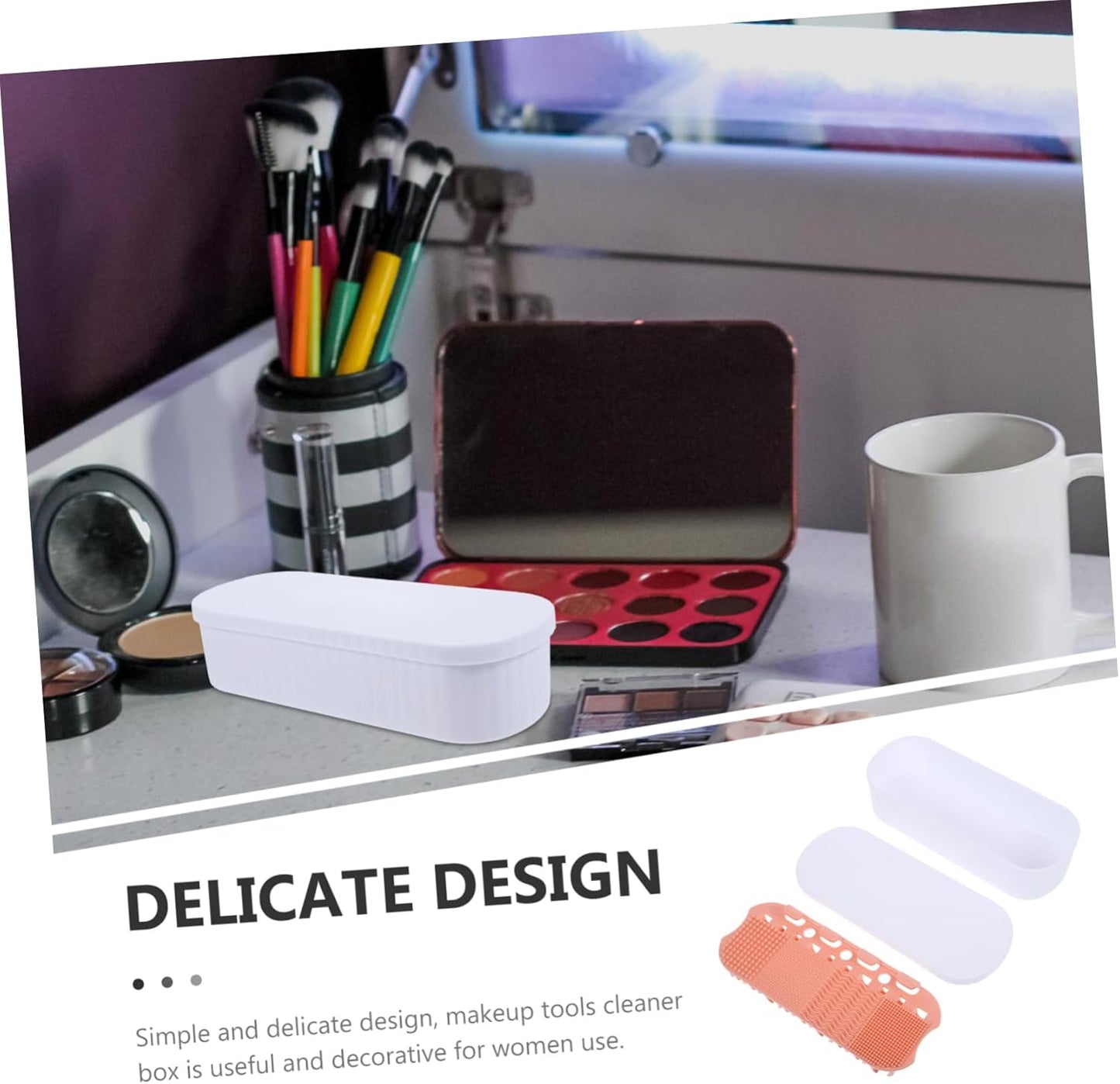 Makeup Brush Cleaning Storage Women'S Makeup Brush Cleaner Box Drying Holder Compact Cleaning Box for Cosmetics