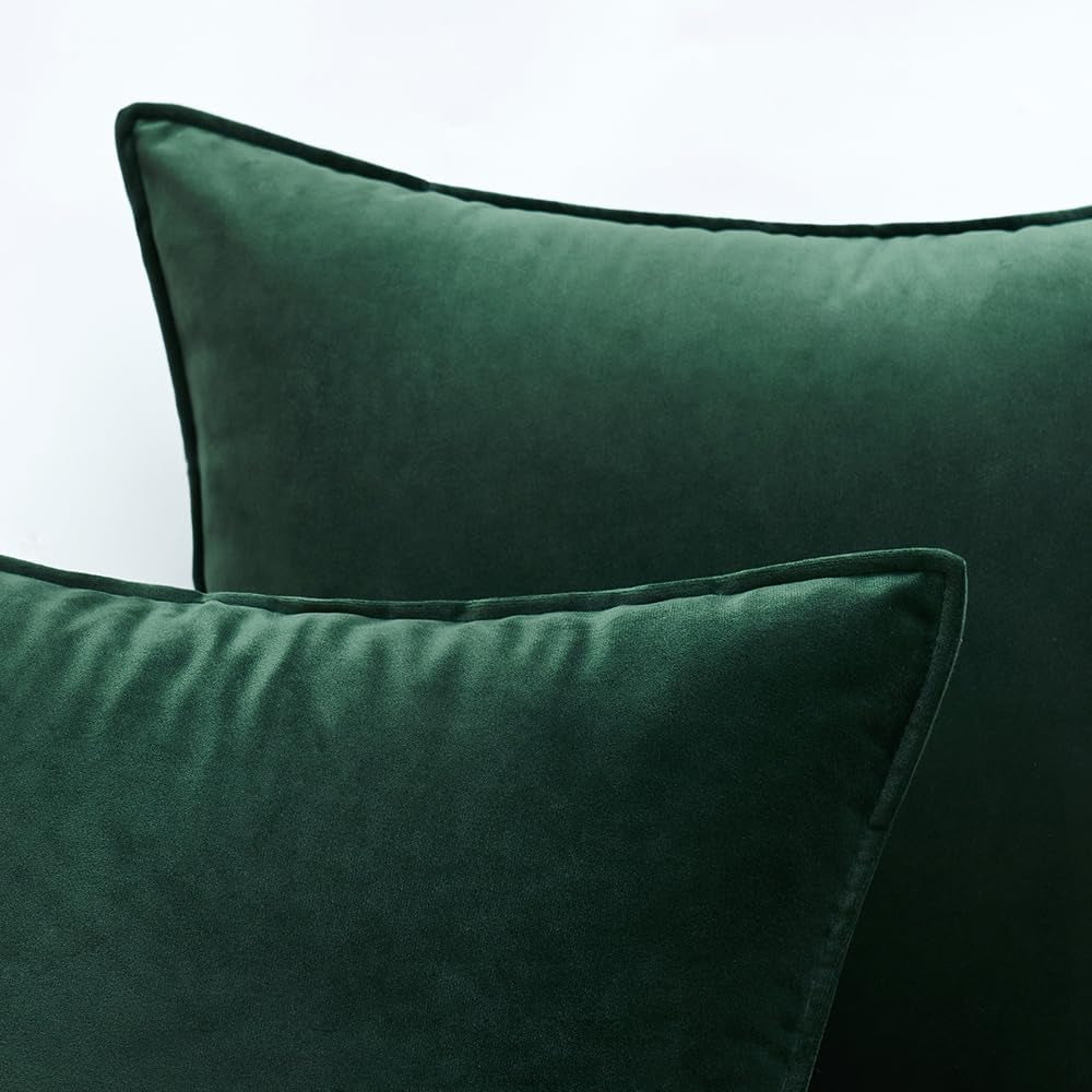 Pack of 2 Decorative Velvet Throw Pillow Cover Soft Pillowcase Solid Square Cushion Case for Sofa Bedroom Car 20X20 Inch 50X50 Cm Army Green