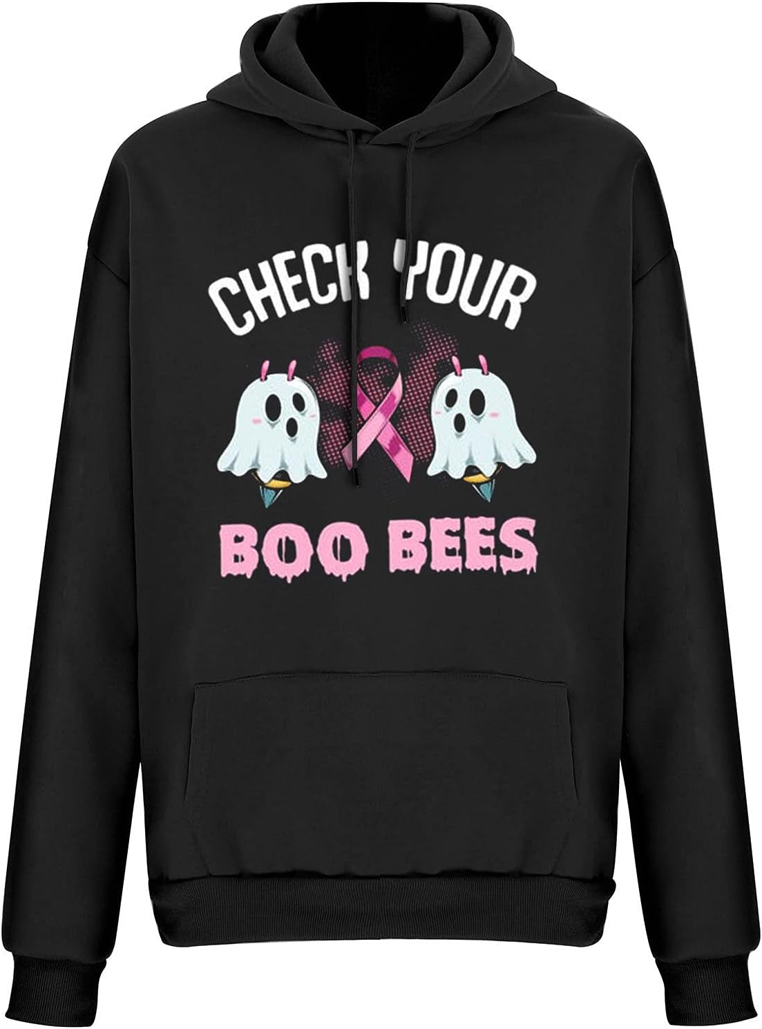 Pink Ribbon Breast Cancer Hoodie Sweatshirts for Women Casual Long Sleeve Funny Graphic Printed Pullover Sweater