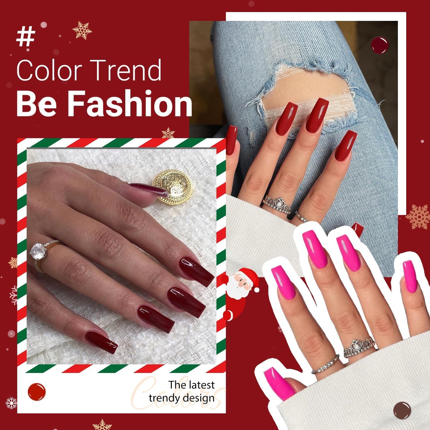 Red Press on Nails Medium Long Square, Medium Coffin Nails Acrylic Nails Press Ons Glue on Nails Medium Length, Solid Color Fake Nails for Women Holiday Thick Artificial Nails