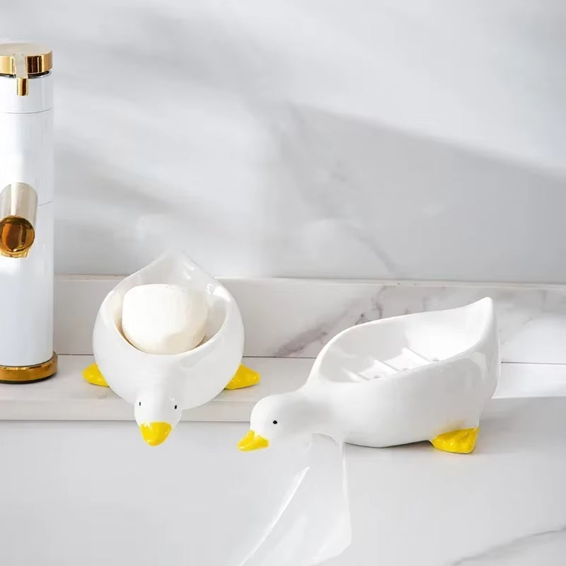 1Pc Duck Shape Soap Box Cartoon Soap Dish Drainable Storage Holder Soap Container Storage Dish Household Bathroom Accessories