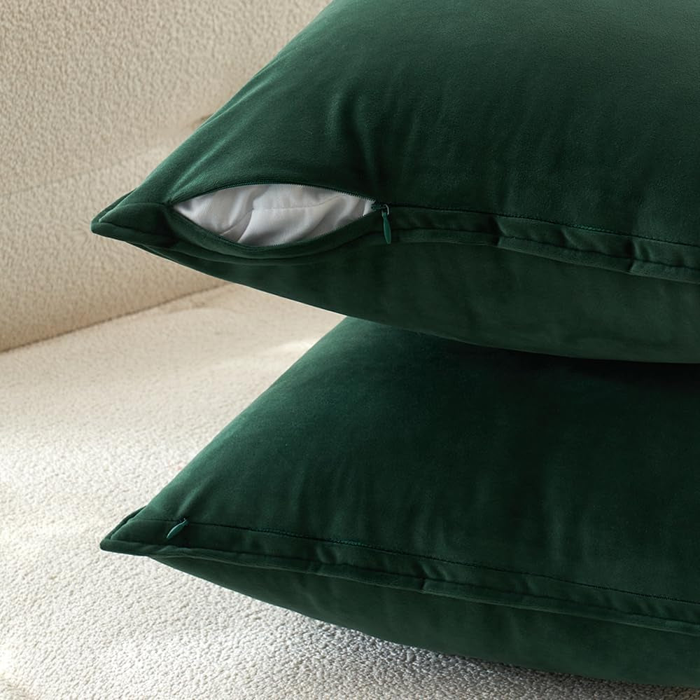 Pack of 2 Decorative Velvet Throw Pillow Cover Soft Pillowcase Solid Square Cushion Case for Sofa Bedroom Car 20X20 Inch 50X50 Cm Army Green
