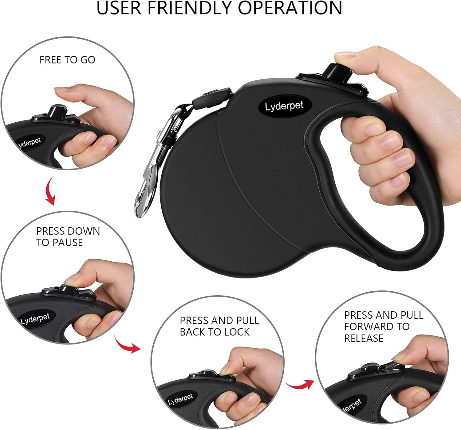 Dog Leash Retractable for Medium/Small Dogs, All Black Retractable Leash Lightweight for Walking Dog, Easy to Lock and Hold