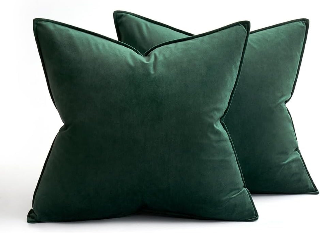 Pack of 2 Decorative Velvet Throw Pillow Cover Soft Pillowcase Solid Square Cushion Case for Sofa Bedroom Car 20X20 Inch 50X50 Cm Army Green