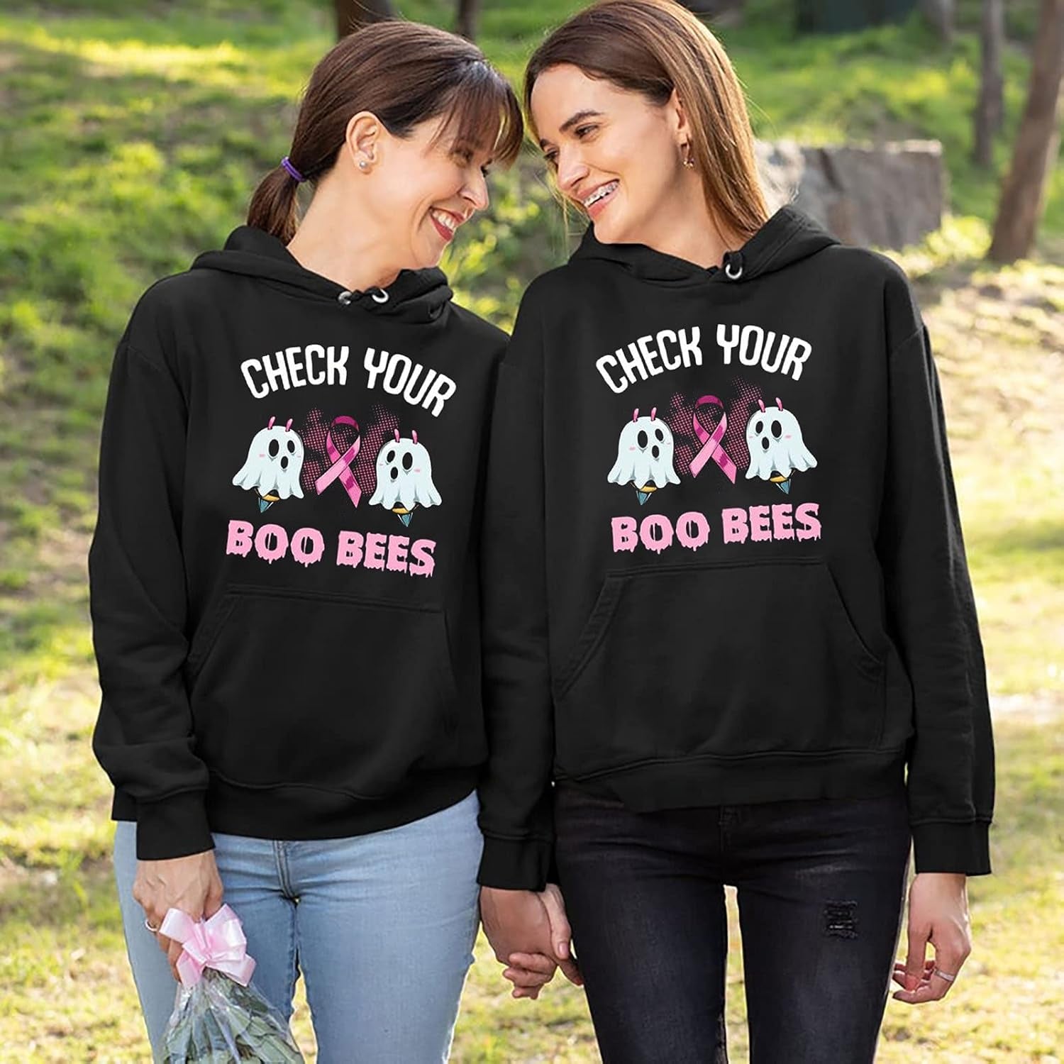 Pink Ribbon Breast Cancer Hoodie Sweatshirts for Women Casual Long Sleeve Funny Graphic Printed Pullover Sweater