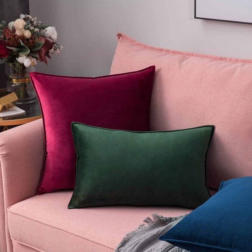 Pack of 2 Decorative Velvet Throw Pillow Cover Soft Pillowcase Solid Square Cushion Case for Sofa Bedroom Car 20X20 Inch 50X50 Cm Army Green