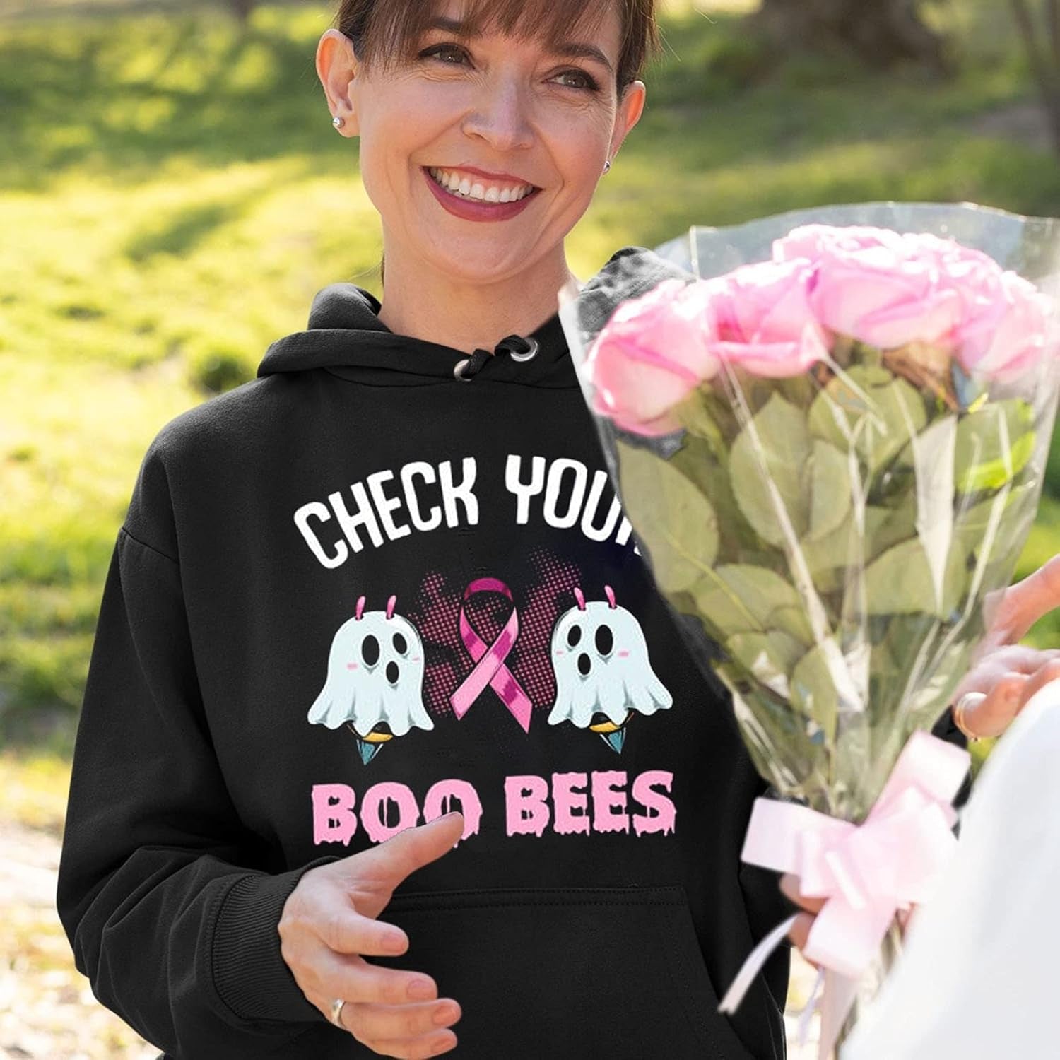 Pink Ribbon Breast Cancer Hoodie Sweatshirts for Women Casual Long Sleeve Funny Graphic Printed Pullover Sweater