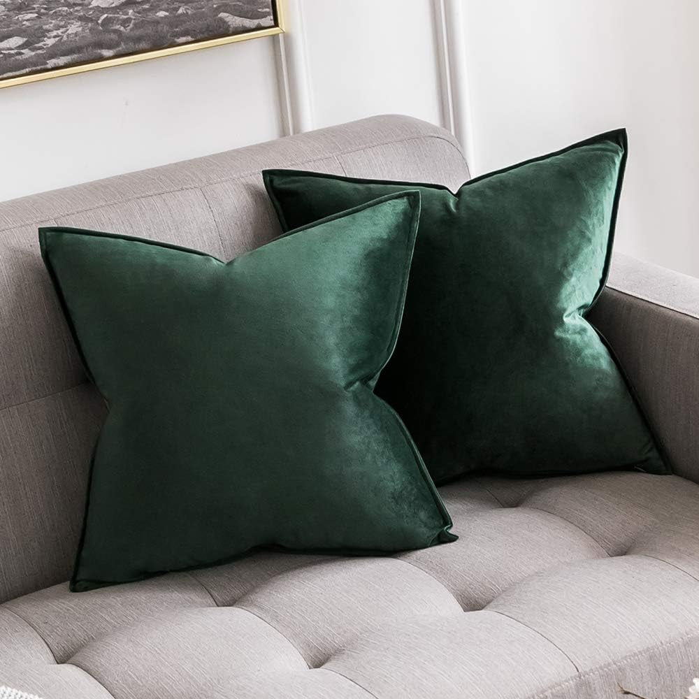 Pack of 2 Decorative Velvet Throw Pillow Cover Soft Pillowcase Solid Square Cushion Case for Sofa Bedroom Car 20X20 Inch 50X50 Cm Army Green