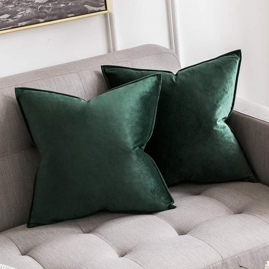 Pack of 2 Decorative Velvet Throw Pillow Cover Soft Pillowcase Solid Square Cushion Case for Sofa Bedroom Car 20X20 Inch 50X50 Cm Army Green